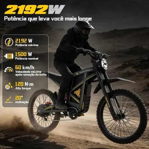 Imagem do produto Honeywhale Bk09 Bicicleta Elétrica Adulto Off-road, 2192w-75km-60km/h-54.6v/25ah Bateria De Lítio Removivel, Potência-autonomia-velocidade, Moto Ebike Potente Com Nfc E Amortecedor Dupla Freio, 19 Aro